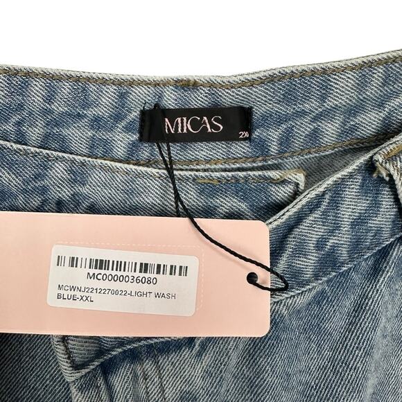 Micas Light Wash 90’s Inspired High rise Asymmetric Fly Straight Jeans XXL NWT - Picture 3 of 11